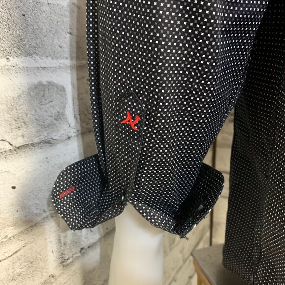 Au Noir Black White Contrasting Trim Flip Cuff Casual Button Down Shirt - Picture 6 of 15